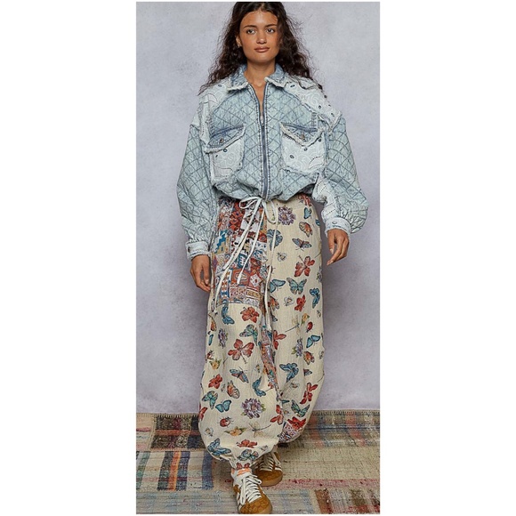 POL Acid Wash Denim Zip up Lace Quilted Jacket - Picture 2 of 6